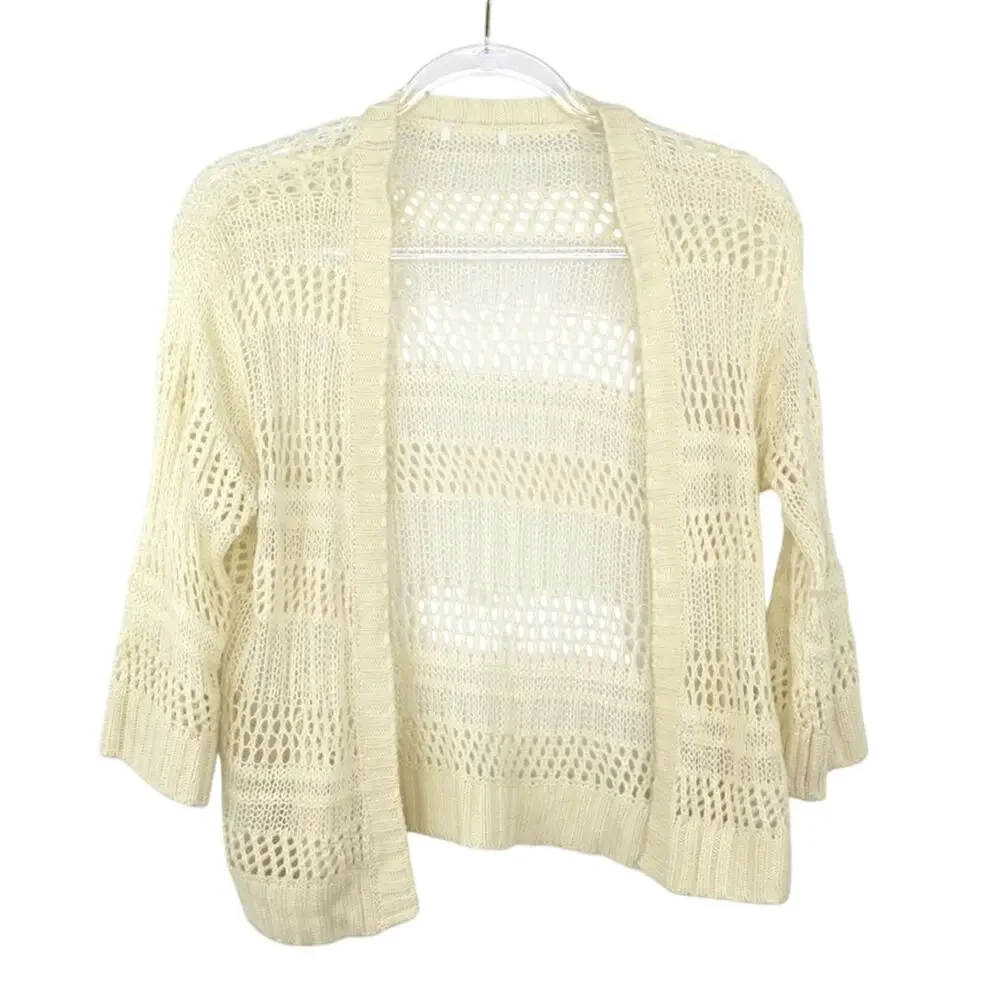 Vintage Crochet Cream Open Knit Crochet Cardigan Sweater Small